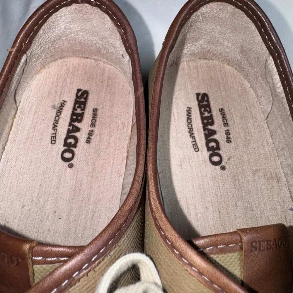 Sebago Mens Frome Glover Plain Toe Taupe Leather Sneakers B140061 Size 10